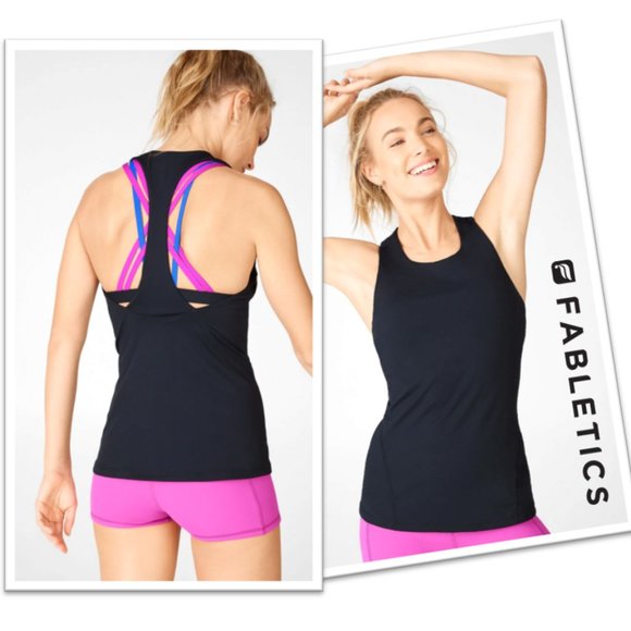 Fabletics Tops - FABLETICS Kessler Built-In Bra Tank - Black/Fiesta Multi